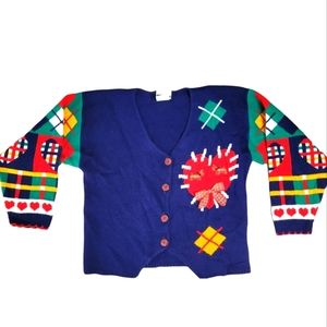 Vintage colourful button up knit cardigan large